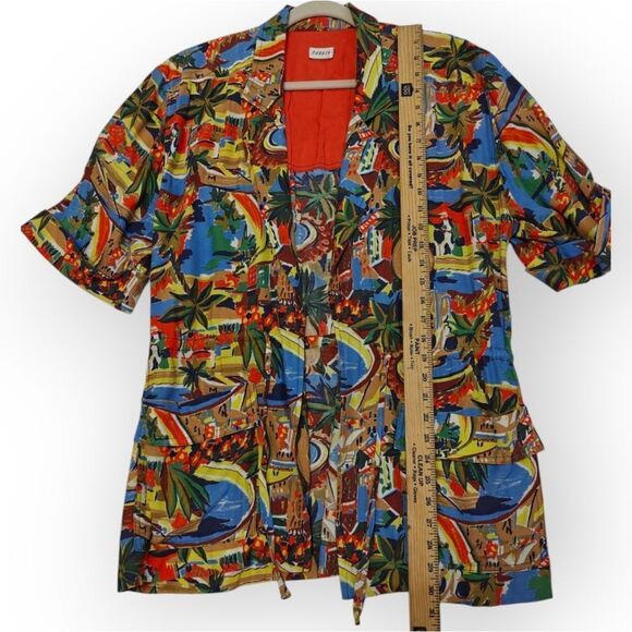Tobria Lyocell Hawaiian Vibrant Red and Blue Casual Top Jacket Open Shirt Sz L - Picture 2 of 8